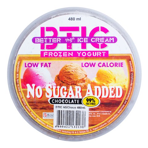 BTIC Better than Ice Cream Frozen Yogurt No Sugar Added Chocolate 480 ml