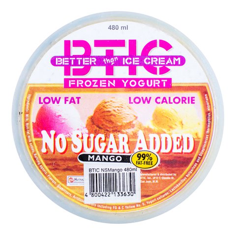 BTIC Better than Ice Cream Frozen Yogurt No Sugar Added Mango 480 ml