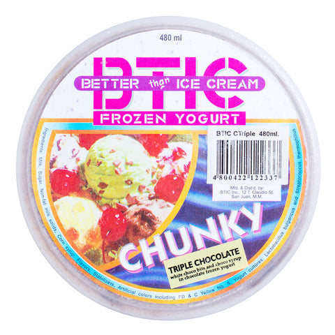 BTIC Better than Ice Cream Frozen Yogurt No Sugar Added Chunky Triple Chocolate 480 ml