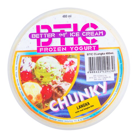 BTIC Better than Ice Cream Frozen Yogurt No Sugar Added Chunky Langka 480 ml