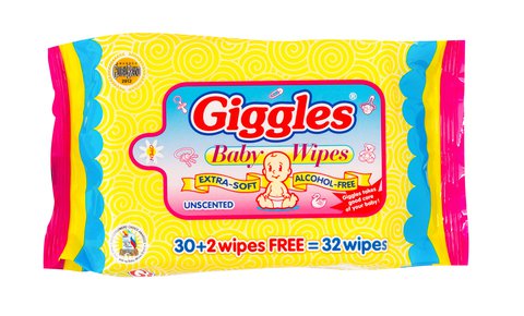 Giggles Baby Wipes Unscented 30 + 2 Wipes Free 32 wipes /pack