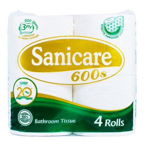 Sanicare Bathroom Tissue 3 Ply 600 Sheets 4 rolls /pack