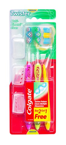 Colgate Toothbrush Twister With Cap - Medium Buy 2 Get 1 Free 3 pcs /pack