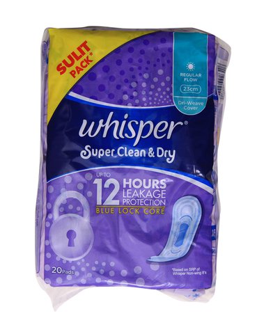 Whisper Clean &amp; Dry Singles No Wings Sanitary Napkins 20 pcs /pack