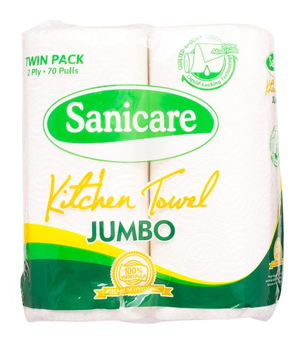 Sanicare Kitchen Jumbo Twin Pack 2 Ply 140 Sheets 1 pack