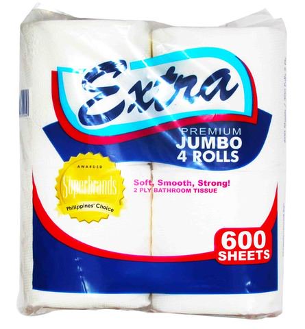 Extra Jumbo Bathroom Tissue 2 Ply 600 Sheets 4 rolls /pack