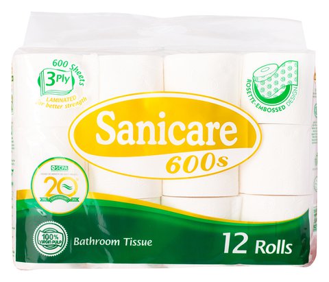 Sanicare Bathroom Tissue 3 Ply 600 Sheets 12 rolls /pack