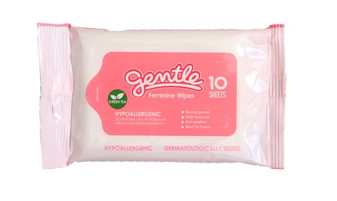 Gentle Feminine Wipes Greentea Hypoallergenic 10 sheets /pack