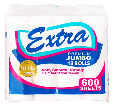Extra Premium Jumbo Bathroom Tissue 2 Ply 600 Sheets 12 rolls /pack