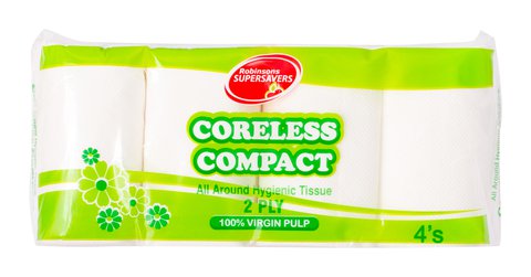 Supersavers Coreless Compact All Around Hygienic Tissue 2 Ply 4 rolls /pack