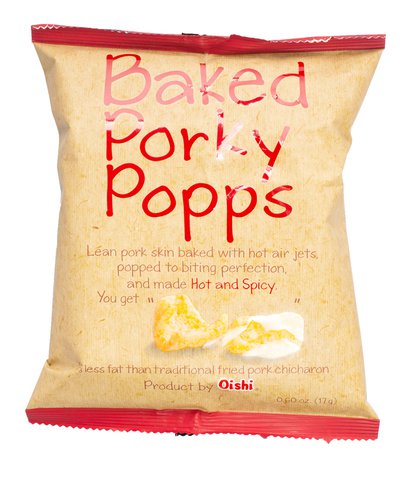 Baked Porky Popps Hot &amp; Spicy Pork Chicharon 17 g