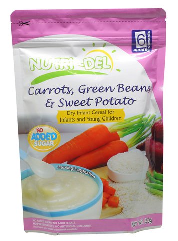 Nutri-Del Dry Infant Cereal - Carrots, Green Beans &amp; Potato (6 Months Onwards) 120 g