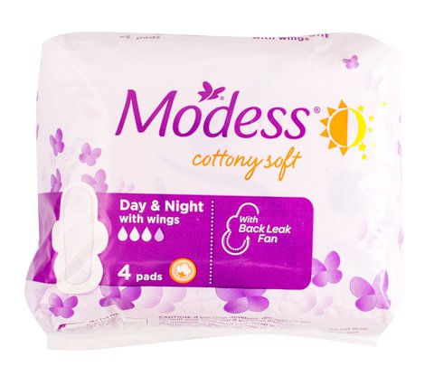 Modess Pantyliners Day &amp; Night Cottony Soft With Wings 4 pcs /pack