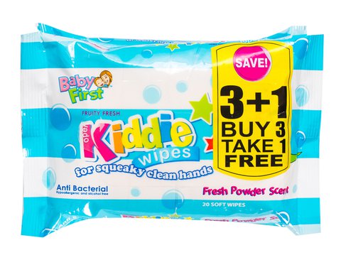Baby First Kiddie Wipes - Fresh Powder Scent But 3+1 3+1 packs x 20 sheets