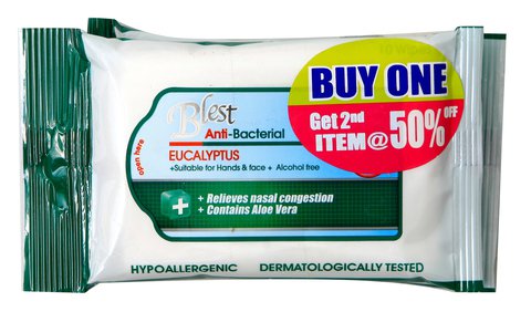 Blest Anti Bacterial Hand Wipe Eucalyptus 2 pcs (10 sheets /pack)