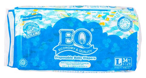 EQ Colors Disposable Baby Diapers Big Pack - Large 34 pcs /pack