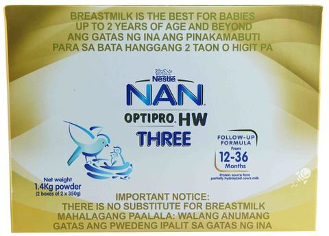 NAN 12 - 36 Months Optipro HW Follow Up Formula Milk- THREE 1.4 kg
