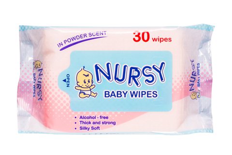 Nursy Baby Wipes Powder Scent 30 sheets (1 pack)