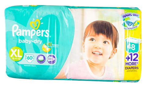 Pampers Baby Dry Diapers 5+6 More - Extra Large 60 pcs