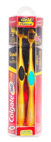 Colgate Toothbrush 360 Gold Charcoal - Ultra Soft 2 pcs /pack