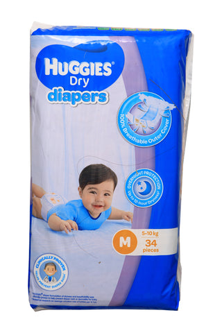 Huggies Dry Baby Diapers Economy - Medium 34 pcs /pack