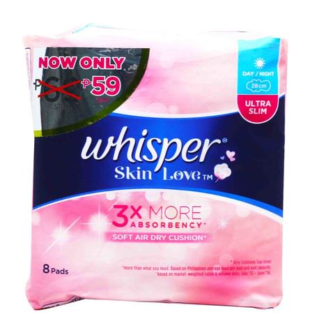 Whisper Skin Love Dn Ultra Thin Panty Liners 28cm 8 pcs/pack