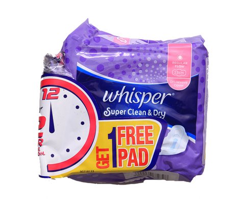 Whisper Clean &amp; Dry Regular Flow With Wings Sanitary Napkins 8+1 9 pcs /pack