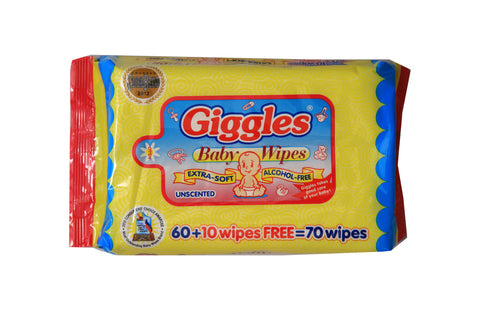 Giggles Baby Wipes Unscented + 10 60+10 wipes (1 pack)