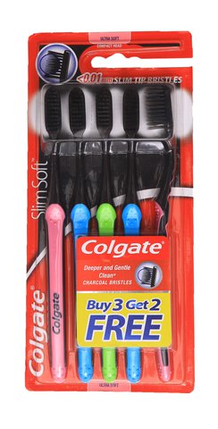 Colgate Toothbrush Slimsoft Charcoal 3+2 1 pack