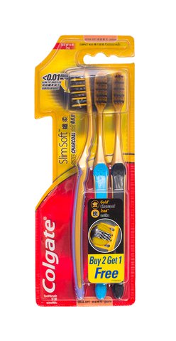 Colgate Toothbrush Slim Soft Gold Charcoal Buy 2 Get 1 Free 3 pcs /pack