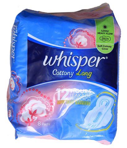 Whisper Cotton Long Heavy Flow Sanitary Napkins 8 pcs / pack