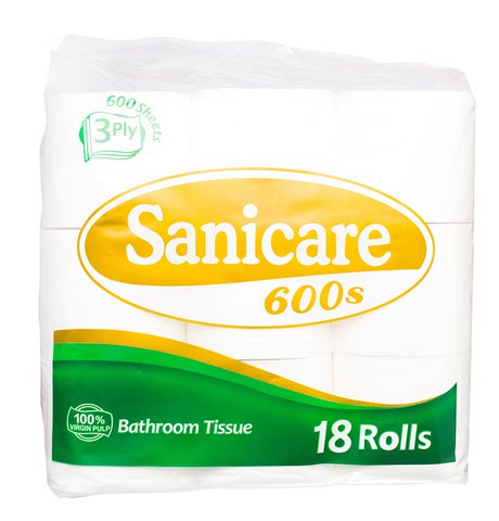 Sanicare Bathroom Tissue 3 Ply 600 Sheets 18 rolls /pack