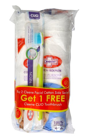 Cleene Cotton Rounds + Clio Toothbrush 1 pack