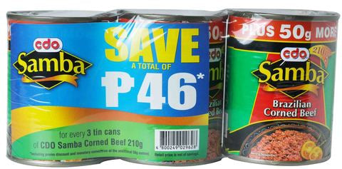 Samba Corned Beef Save P46 3 cans x (210+50 g)