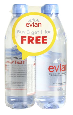 Evian Water 3 Plus 1 3+1 bottles x 500 ml