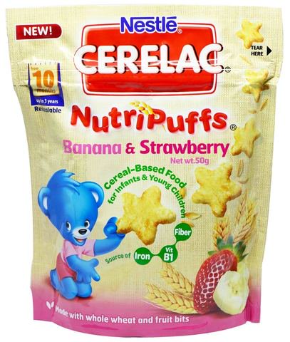 Cerelac Nutri Puffs Banana &amp; Strawberry (From 10 Months Up To 3 Years) 50 g